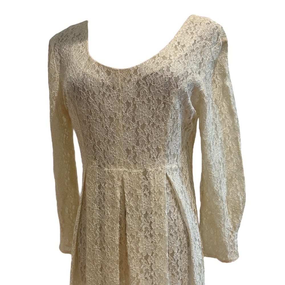 80s FLORAL LACE TUNIC DRESS COQUETTE GIRL EMPIRE BODICE W PLEATED SKIRT 10 - Picture 6 of 11